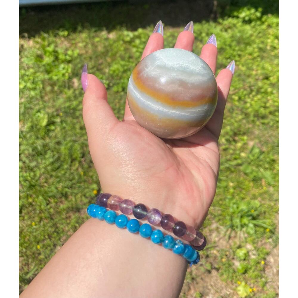 66 mm Beautiful Coloring Carribean Calcite Crystal Sphere on Stand